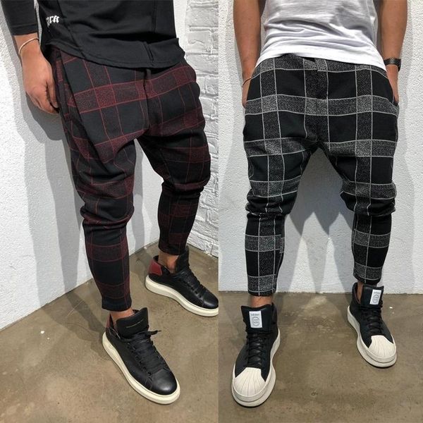 men's pants plaid cotton sweatpants long casual harem style hip hop mens clothing wide leg calsa masculina streetwear, Black
